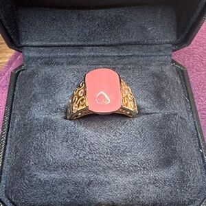 Gold And Pink Cabochon Ring with Scroll Detail